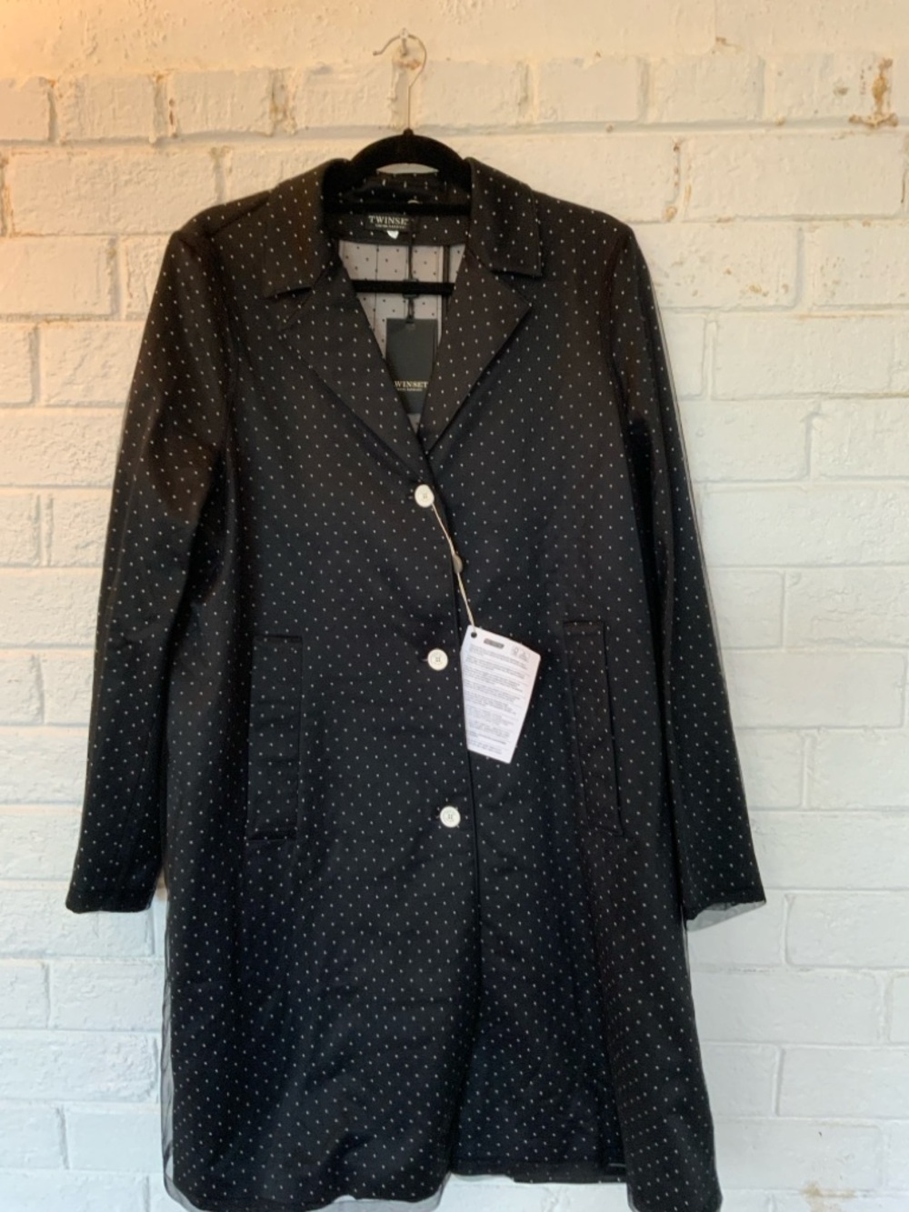 NWT Twinset by Simona Barbieri Milan Black Polka Dot Coat Dress w/Mesh Overlay